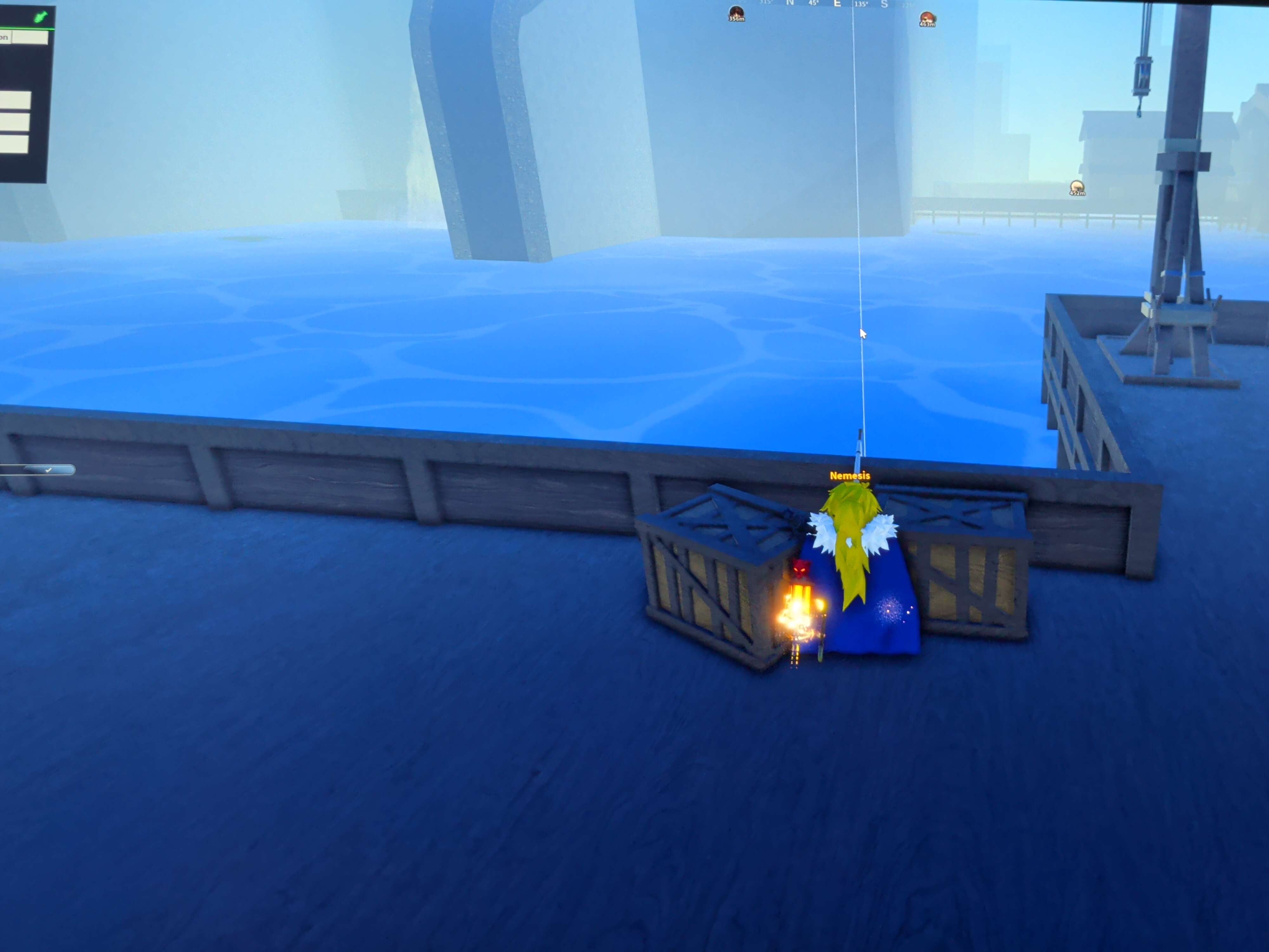 Fishing spot on Mistfall Docks next to the crates